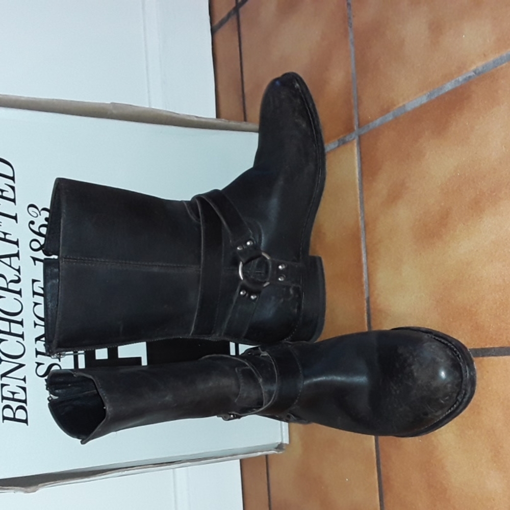 Frye Black Leather Harness Moto Boots